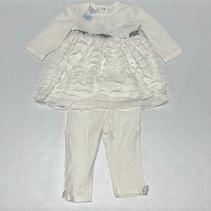 Girl’s White Dress & Pants set Size 6-9M - Silver glitter accents